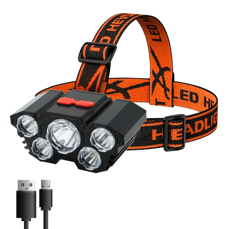 Lanterna de cabeça com 5 LEDs
